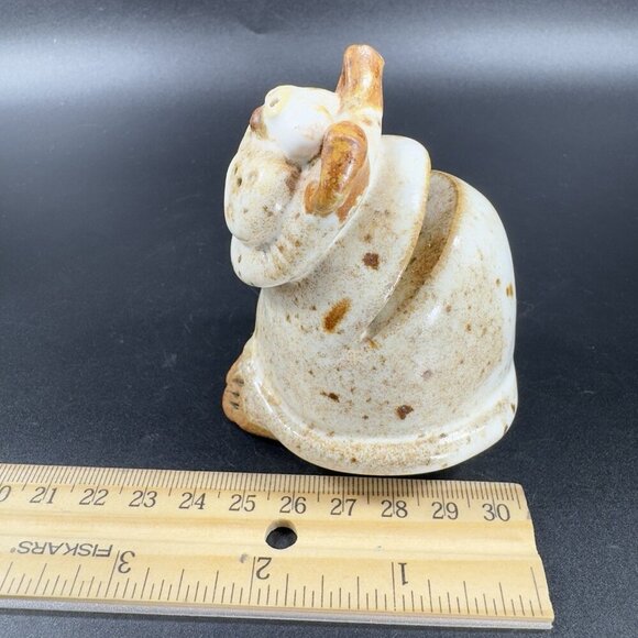 Vintage Hand Made Stoneware Pottery Kitty Cat Cardholder Figurine Speckled Glaze - Picture 6 of 12